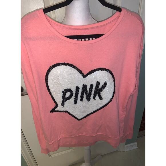Pink Vs Limited Edition Cartoon Sweatshirt M sequin heart spring boho casual - Picture 1 of 3